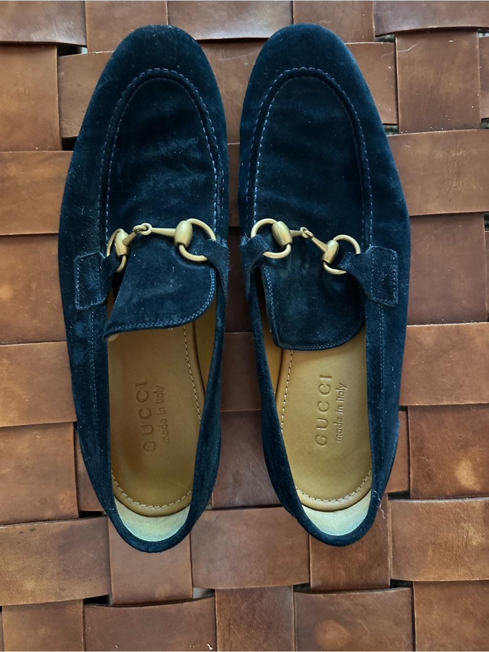 Gucci Navy Suede Horsebit Slip-On Loafers Women’s 9/Men’s 6